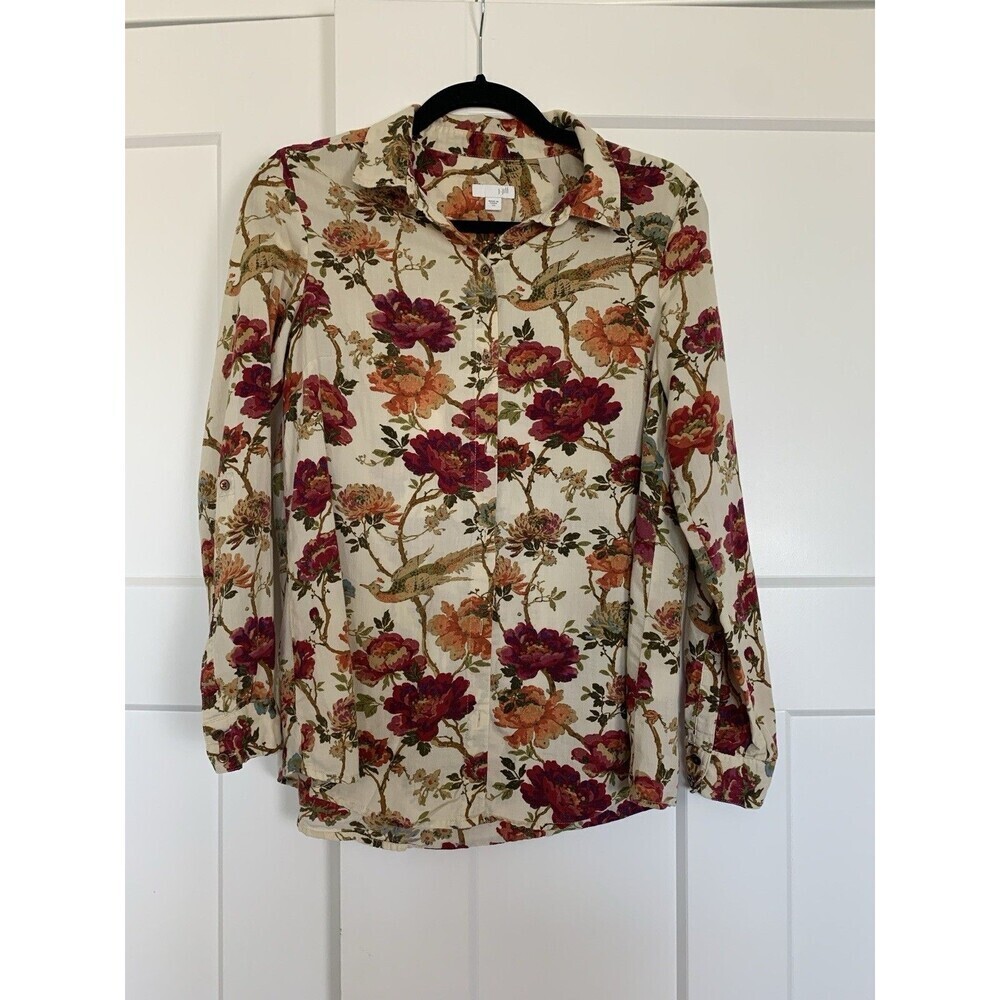 J. Jill Soft Cotton Blend Fall Floral Button Up Long Sleeve Shirt Size XS